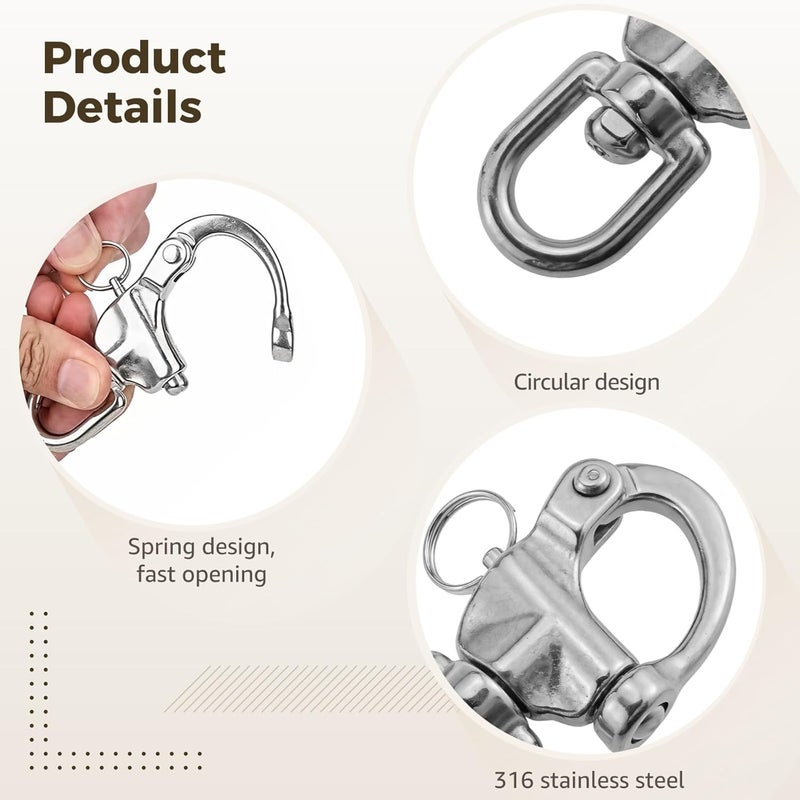Varku 4Pcs 316 Stainless Steel Swivel Eye Snap Shackle, 2.8 in / 70 mm Quick Release Circle Rotating Spring Shackle, 992 lbs / 450 kg Capacity, Marine Hardware Rigging - Image 3